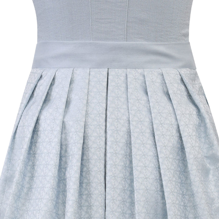 Damen Dirndl Hellblau | Midi Trachtenkleid mit Knopfleiste, Froschgoscherl-Borte und 70 cm Rocklänge