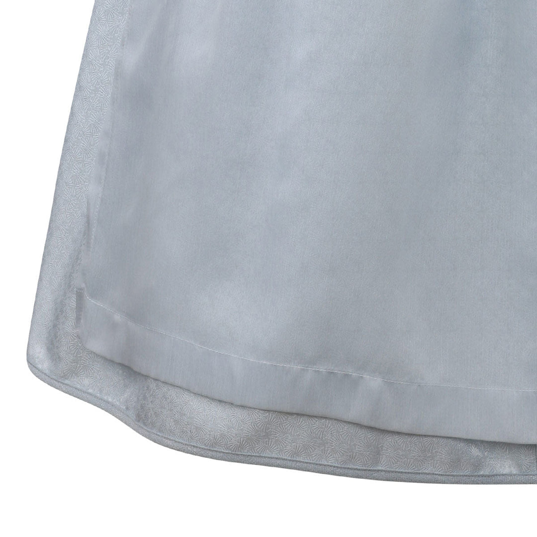 Damen Dirndl Hellblau | Midi Trachtenkleid mit Knopfleiste, Froschgoscherl-Borte und 70 cm Rocklänge