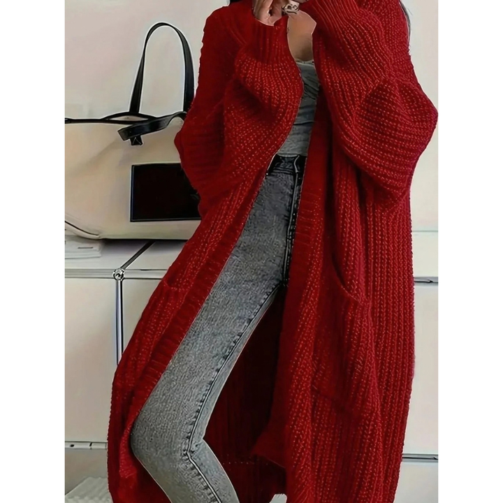 Damen Strickjacke lang mit Taschen | Offener Long Cardigan mit strukturierter Strickoptik, langen Ärmeln und lässiger Passform