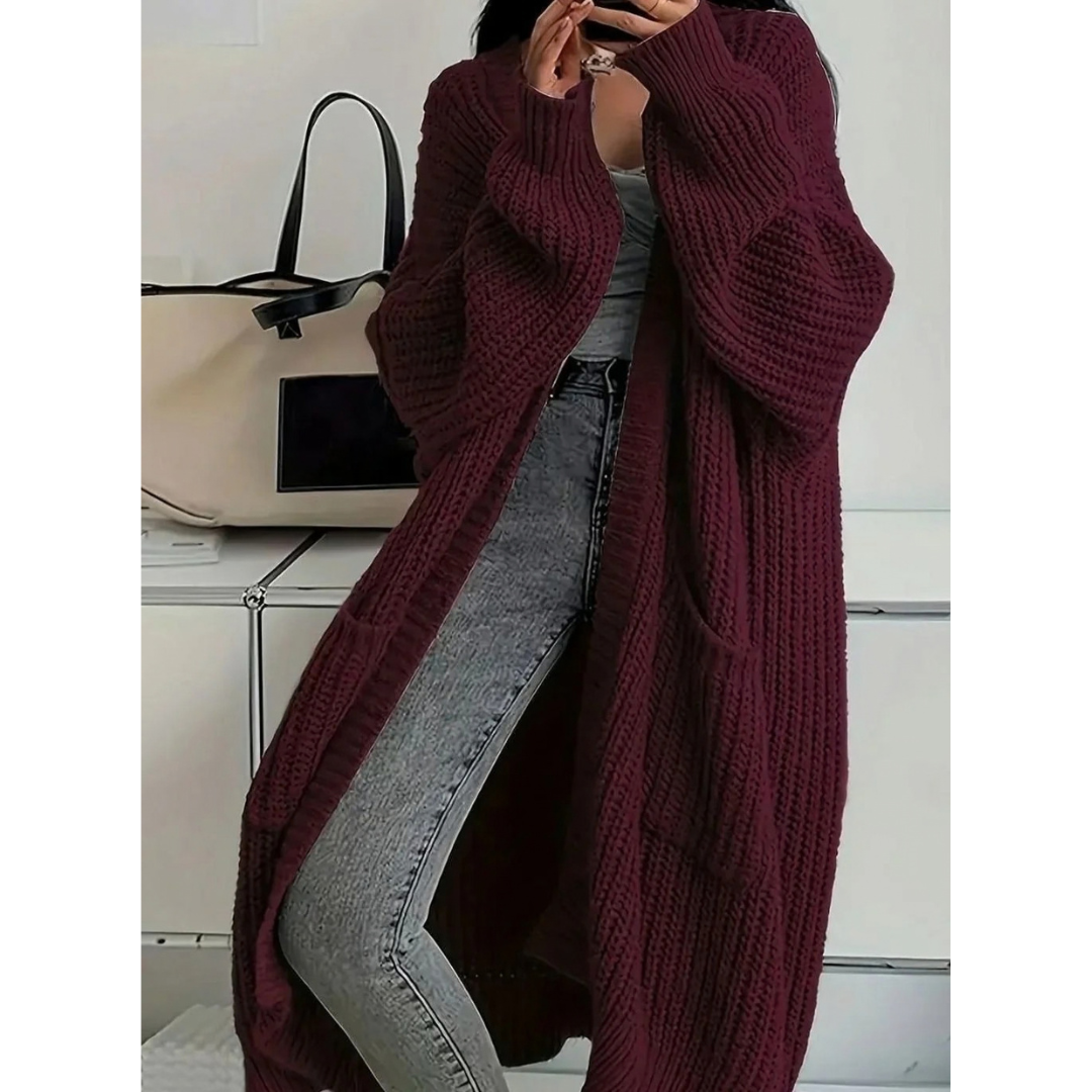 Damen Strickjacke lang mit Taschen | Offener Long Cardigan mit strukturierter Strickoptik, langen Ärmeln und lässiger Passform