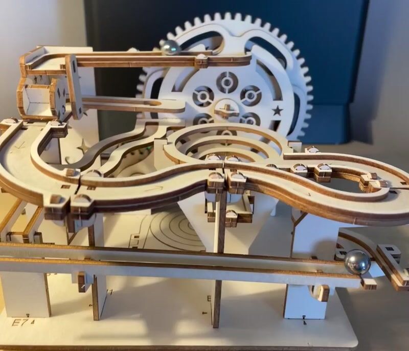 Holz-Kugelbahn Bausatz | Mechanisches 3D-Holzpuzzle mit Zahnrädern zum Selberbauen für Modellbau-Fans