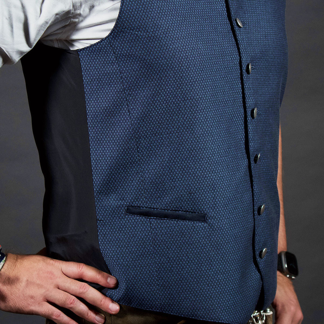 Herren Trachtenweste Blau | Elegante Weste mit Brusttasche, Seitentaschen und klassischer Passform