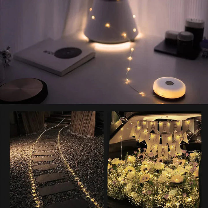 LED-Lichterkette 10 m mit 100 LEDs | USB wiederaufladbar &amp; IP65 wasserdicht | 8 Lichtmodi für Camping &amp; Garten