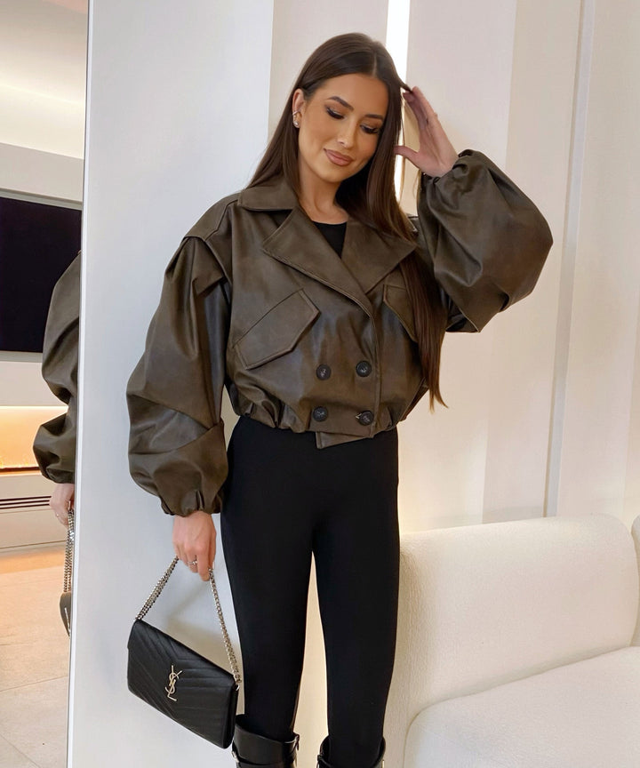 Damen Lederjacke Oversize | Locker geschnittene Kunstlederjacke für Alltag &amp; Übergangszeit