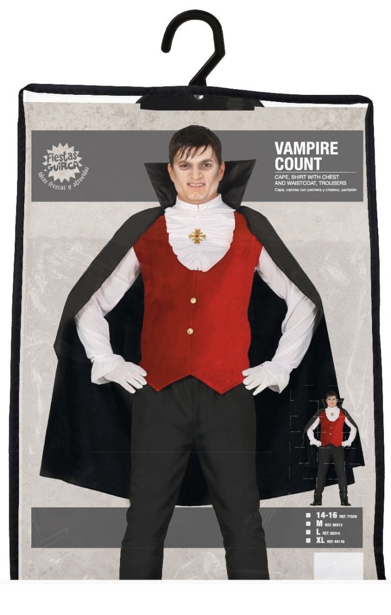 Herren Vampir Kostüm | 3-teiliges Halloween Kostüm mit Hemd, Weste, Jabot, Umhang und Hose für Horrorpartys