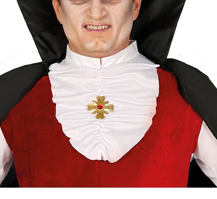 Herren Vampir Kostüm | 3-teiliges Halloween Kostüm mit Hemd, Weste, Jabot, Umhang und Hose für Horrorpartys