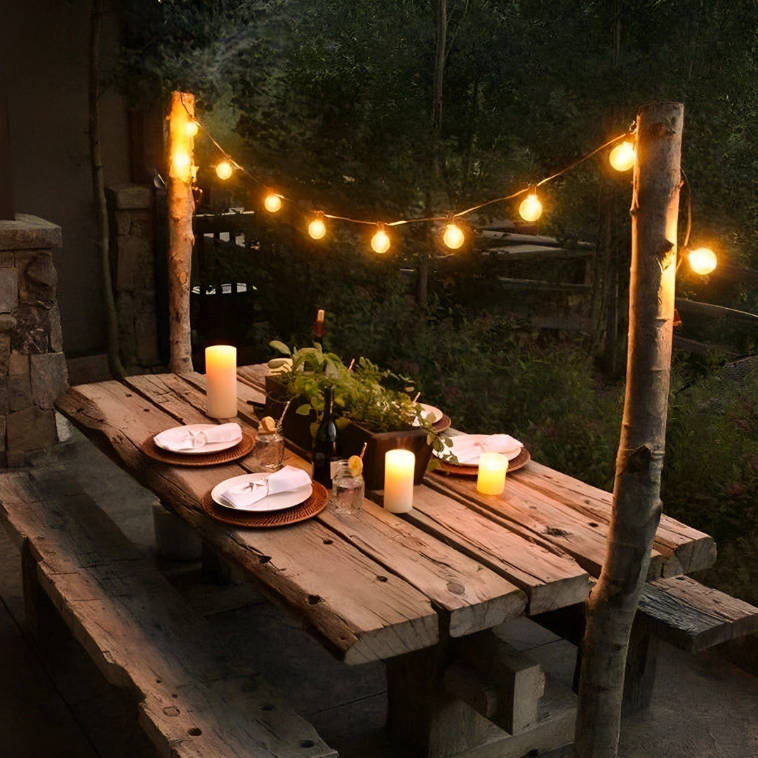 Lichterkette außen mit Globus-Lampen 15 m / 30 m | Warmweißes Licht mit 220 V für Garten, Terrasse, Hochzeit und Party