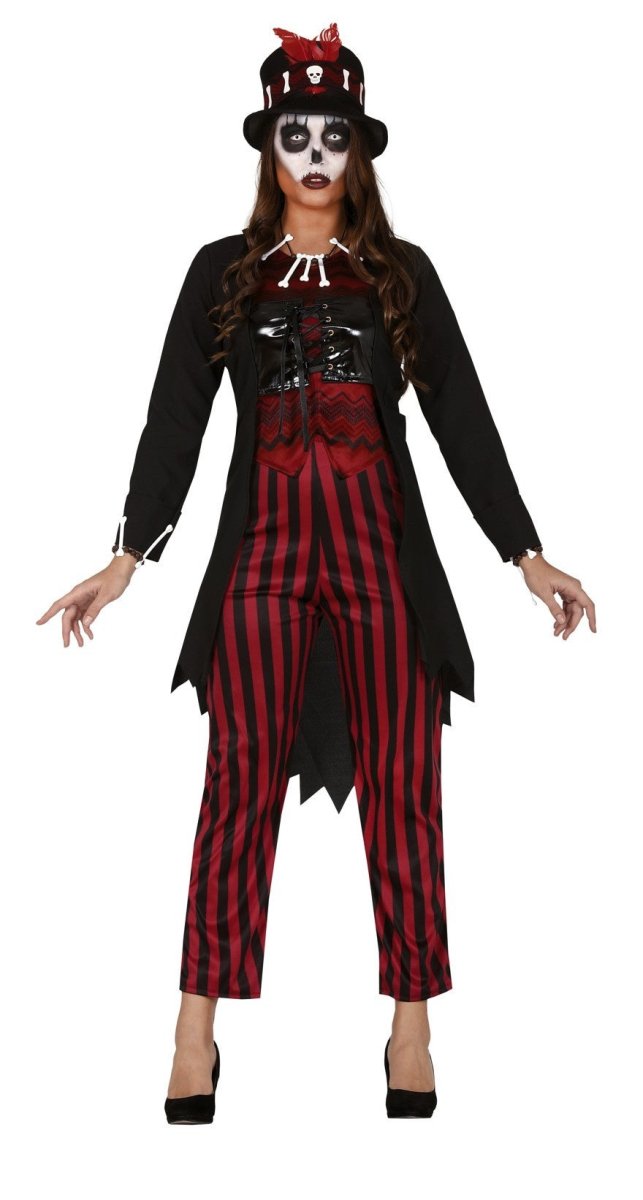 Voodoo Kostüm Damen | Halloween-Kostüm mit Jacke, Korsett, Hose und Hut für Halloween- und Mottopartys