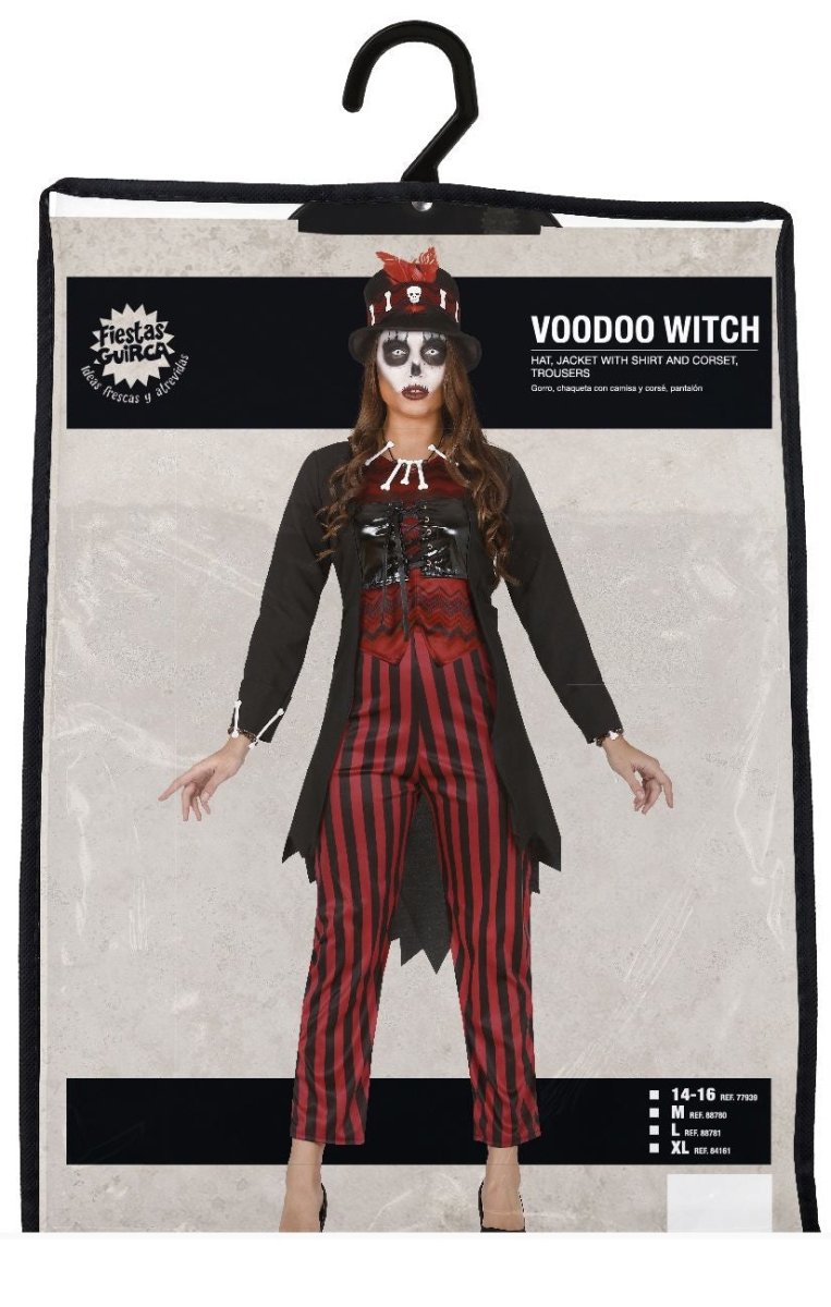 Voodoo Kostüm Damen | Halloween-Kostüm mit Jacke, Korsett, Hose und Hut für Halloween- und Mottopartys