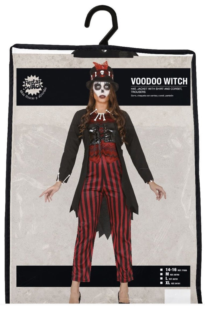 Voodoo Kostüm Damen | Halloween-Kostüm mit Jacke, Korsett, Hose und Hut für Halloween- und Mottopartys