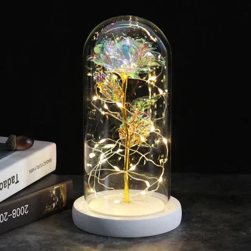 Lampada Rosa Galassia per sempre | Rosa eterna in cupola di vetro | Lampada decorativa a LED | Simbolo di amore e bellezza senza tempo