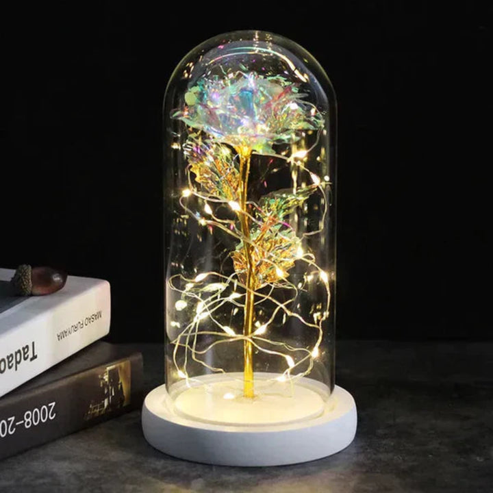 Lampada Rosa Galassia per sempre | Rosa eterna in cupola di vetro | Lampada decorativa a LED | Simbolo di amore e bellezza senza tempo
