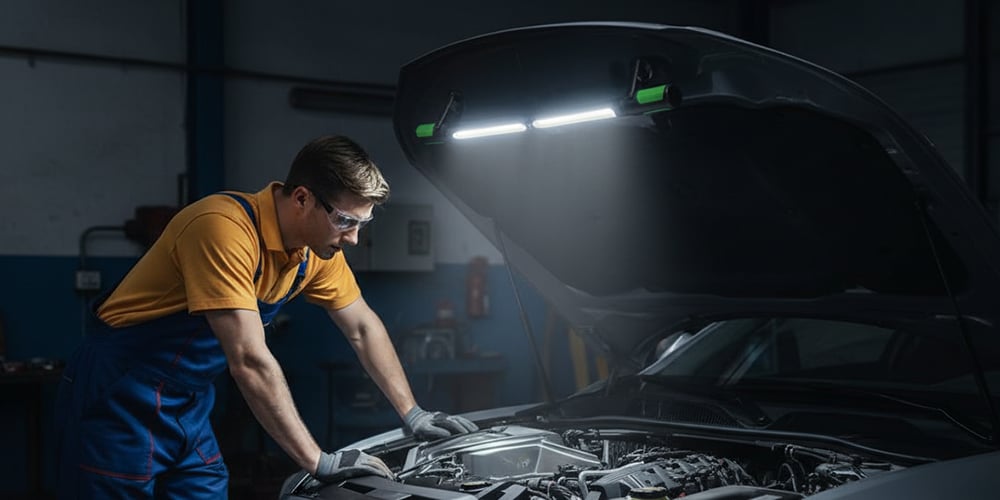 Magnetische LED Arbeitsleuchte | Wiederaufladbare Dual-Light Inspektionslampe mit Magnetfuß | Werkstattleuchte für Auto, Garage &amp; Werkstatt