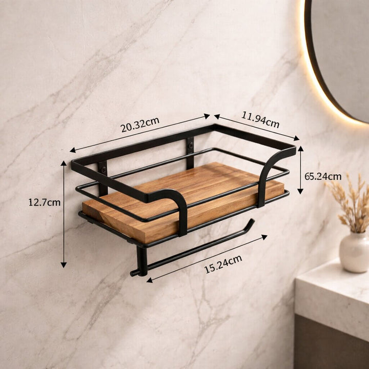 Wandregal Badezimmer mit Toilettenpapierhalter | Metall &amp; Naturholz | 20,32 cm | Wandmontage | Für Bad &amp; WC