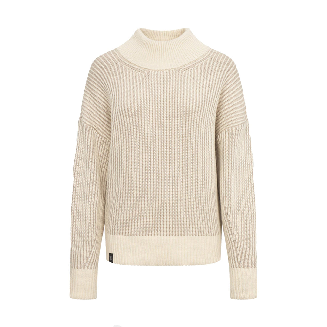 Damen Strickpullover mit Stehkragen | Warmer Rippstrick-Pullover mit zweifarbigem Streifendesign und lässiger Passform