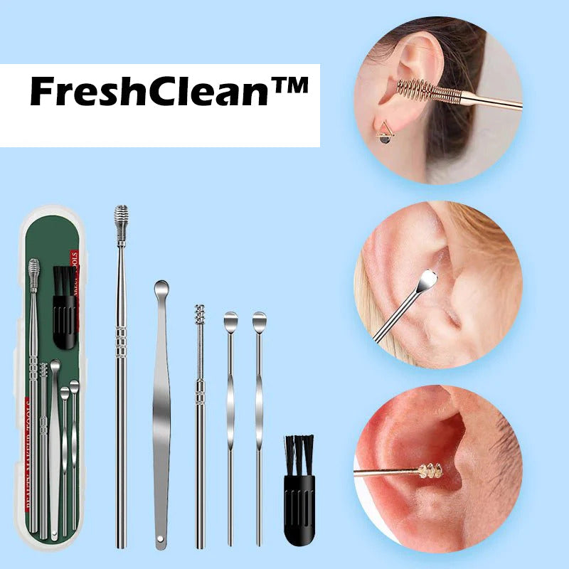 Set per la pulizia delle orecchie con aspirazione delicata | Set in acciaio inox 6 pezzi, 35 g | Vari accessori per adulti e bambini | Riutilizzabile