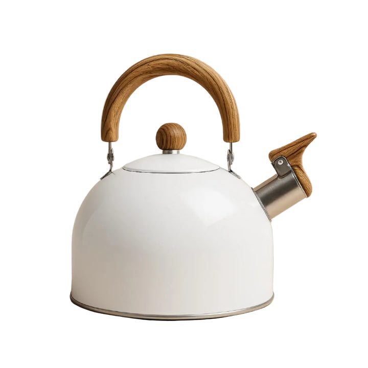 Wasserkessel 3 Liter für Induktion | Edelstahl-Flötenkessel im Retro-Design mit Pfeifton und klappbarem Griff