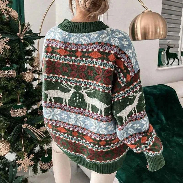 Damen Weihnachtspullover mit Strickmuster | Weicher Winterpullover mit Rundhalsausschnitt, lockerer Passform und Rippbündchen