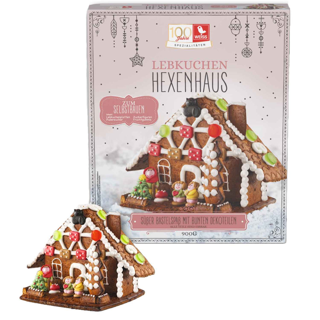 Lebkuchen Hexenhaus 900 g | Würziges Lebkuchenhaus zum Naschen und Dekorieren | Weihnachtliche Geschenkidee für die ganze Familie