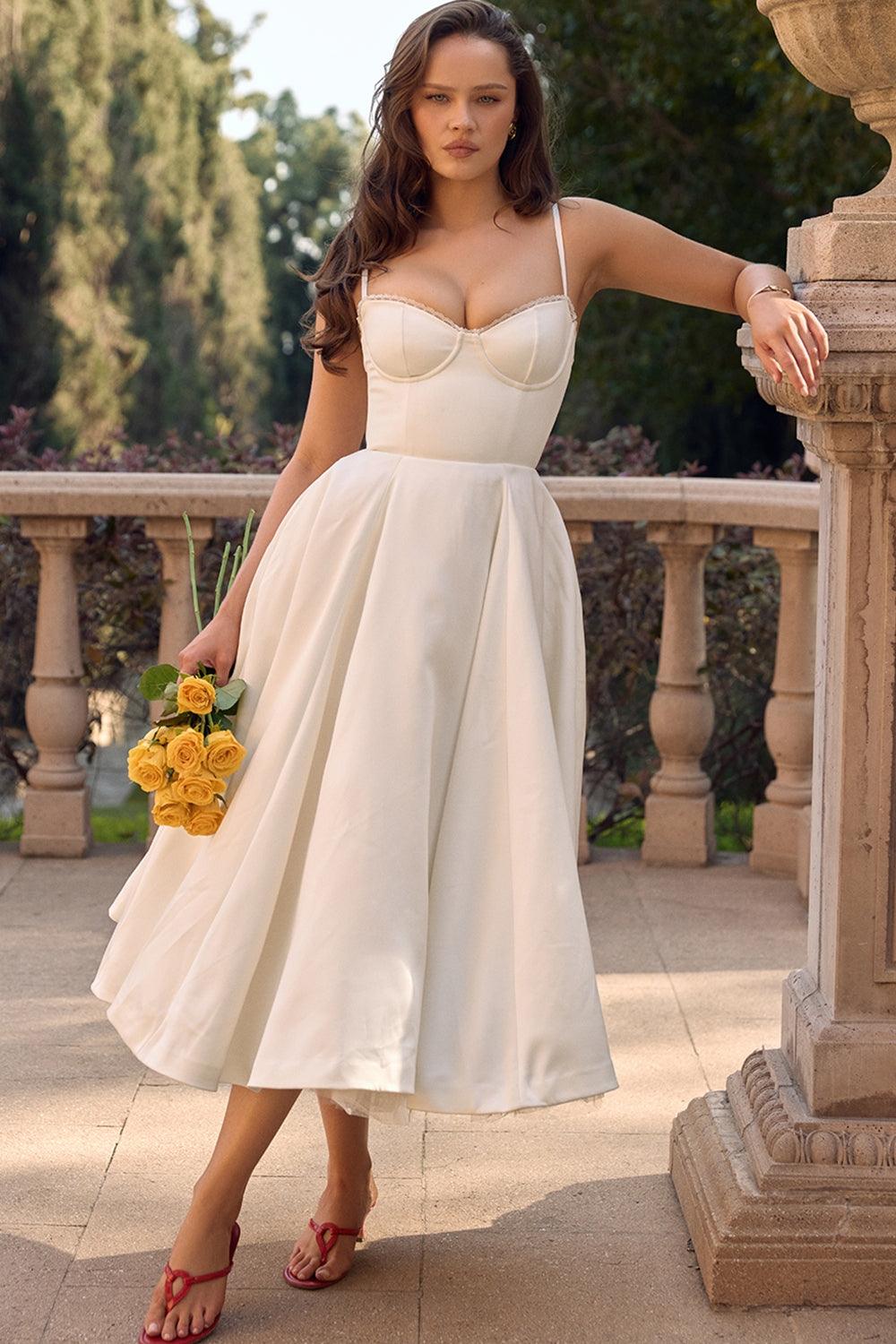 Damen Tüllkleid Elegant &amp; Feminin | Midikleid mit Verstellbaren Trägern | Romantisches Abendkleid für Hochzeiten &amp; Partys