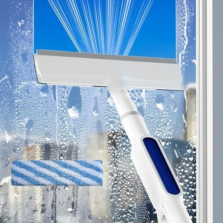 3-in-1 Fensterreiniger mit Sprühfunktion &amp; Abzieher | Teleskop-Fensterwischer mit Mikrofaserpad | Streifenfreie Reinigung