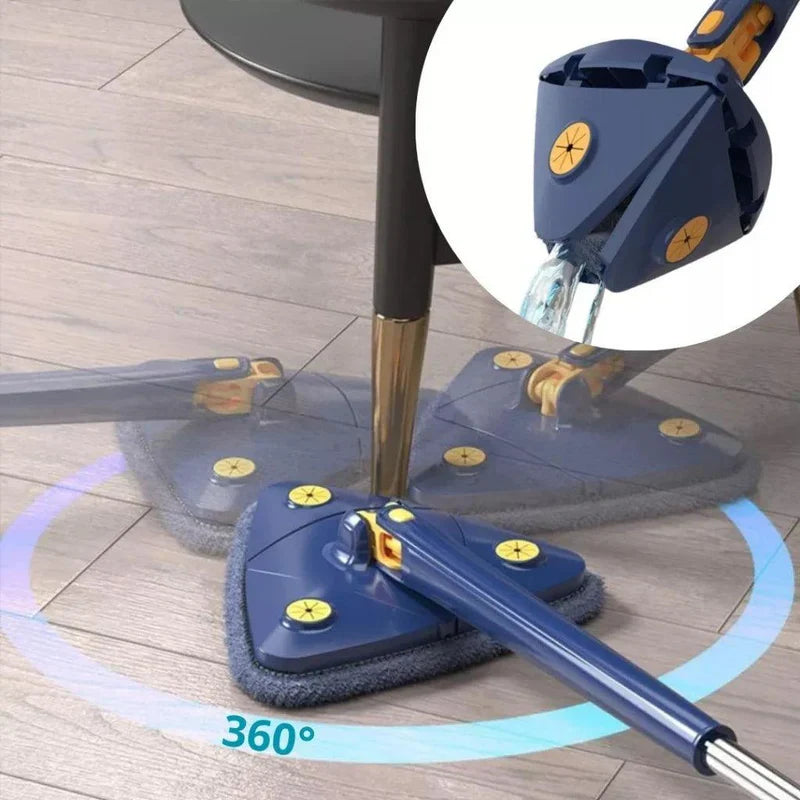 Dreieckiger Bodenwischer mit 360° Drehkopf | Mikrofaser Wischmop Set für Ecken &amp; unter Möbeln | Teleskopstiel bis 130 cm