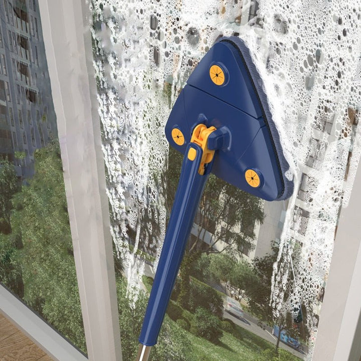 Dreieckiger Bodenwischer mit 360° Drehkopf | Mikrofaser Wischmop Set für Ecken &amp; unter Möbeln | Teleskopstiel bis 130 cm