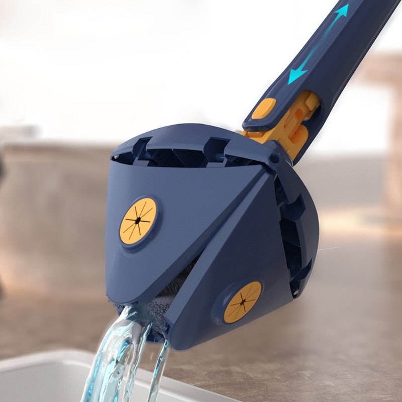 Dreieckiger Bodenwischer mit 360° Drehkopf | Mikrofaser Wischmop Set für Ecken &amp; unter Möbeln | Teleskopstiel bis 130 cm