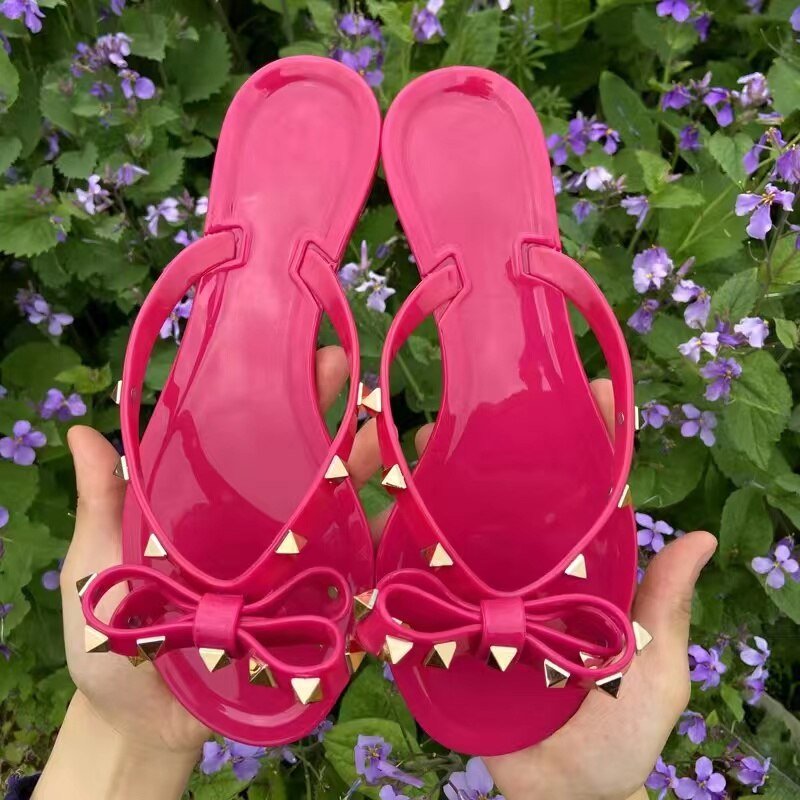 Tongs pour femmes | avec clous et nœud papillon | été