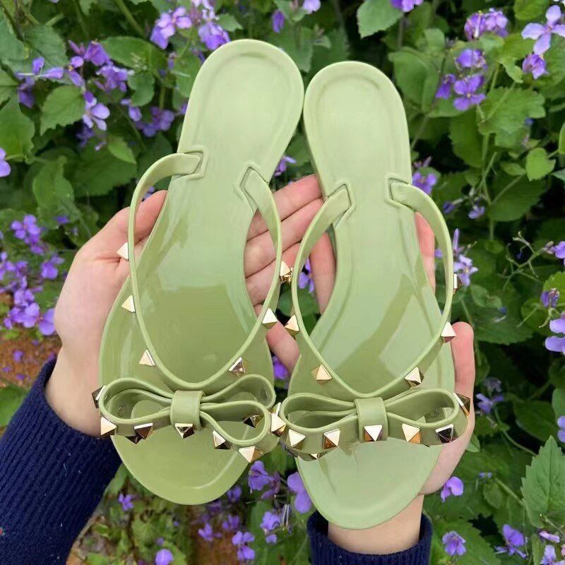 Tongs pour femmes | avec clous et nœud papillon | été