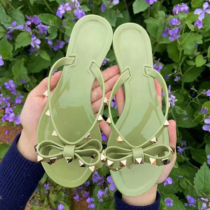 Tongs pour femmes | avec clous et nœud papillon | été