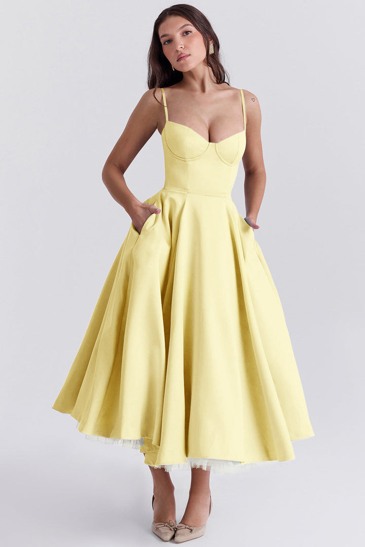 Damen Tüllkleid Elegant &amp; Feminin | Midikleid mit Verstellbaren Trägern | Romantisches Abendkleid für Hochzeiten &amp; Partys
