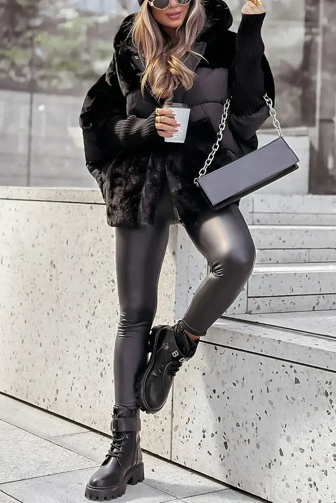 Damen Winterjacke mit Kapuze | Warme Oversize-Jacke mit weichem Pelzkragen, Bündchen und praktischen Taschen für kalte Tage