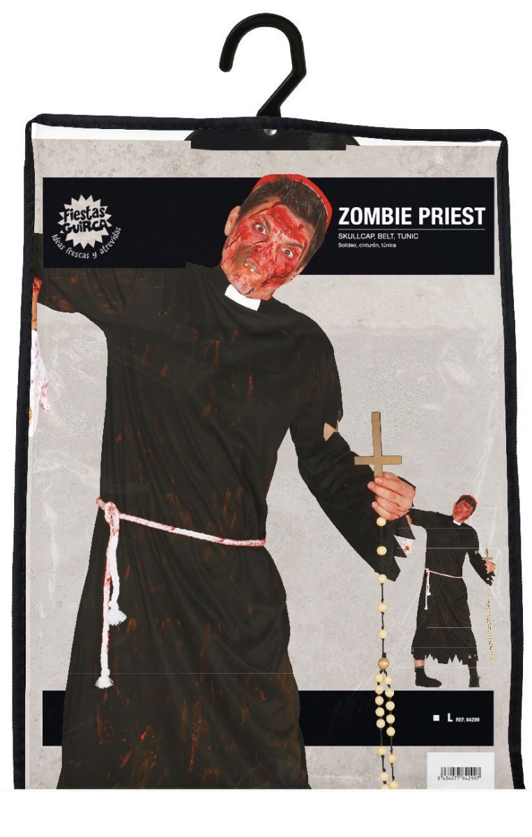 Herren Zombie Priester Kostüm | 3-teiliges Halloween Kostüm mit Tunika, Hut und Gürtel für Horror- und Mottopartys