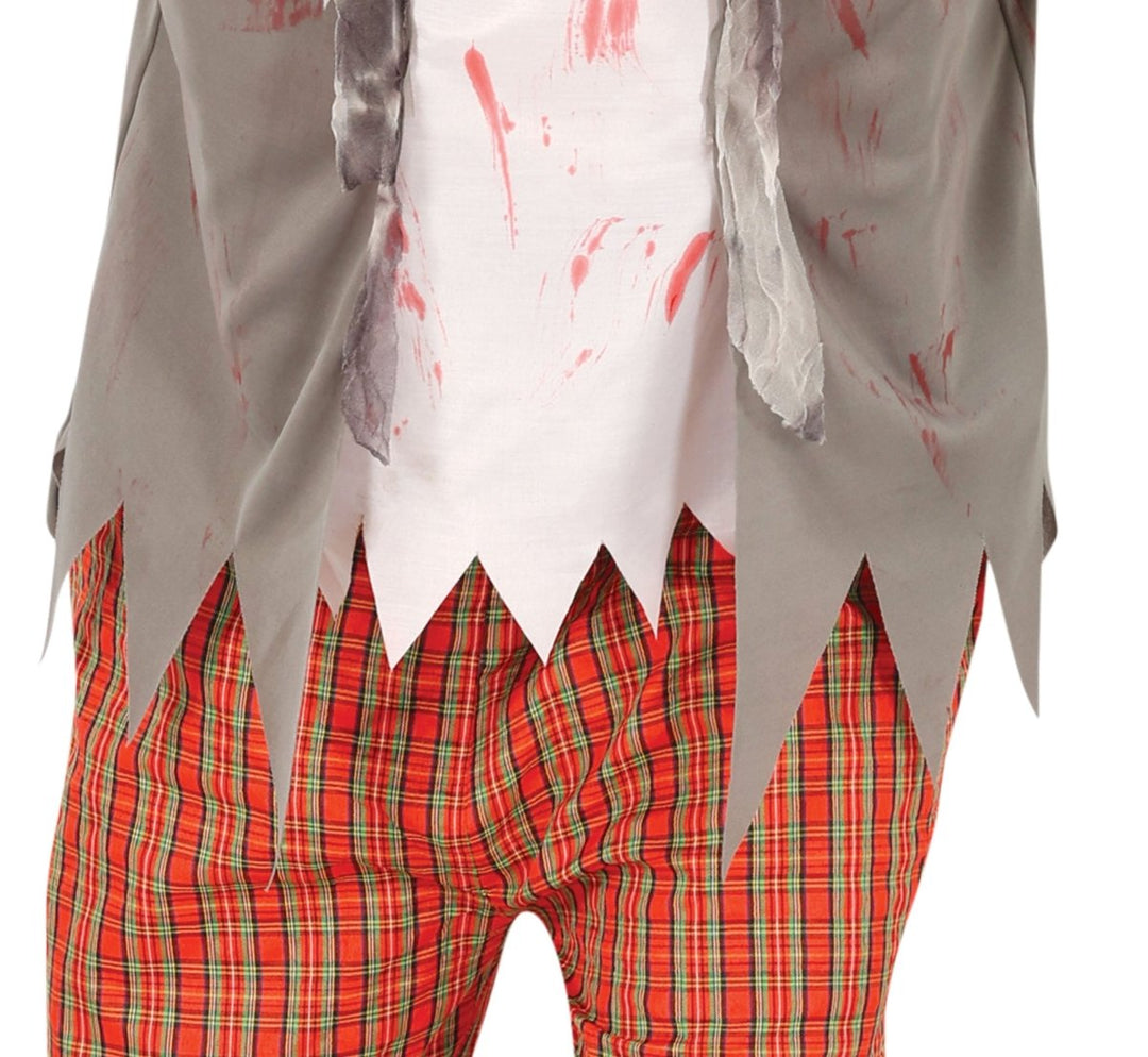 Herren Zombie Kostüm Schuluniform | 4-teiliges Halloween Kostüm mit Jacke, T-Shirt, Hose und Krawatte