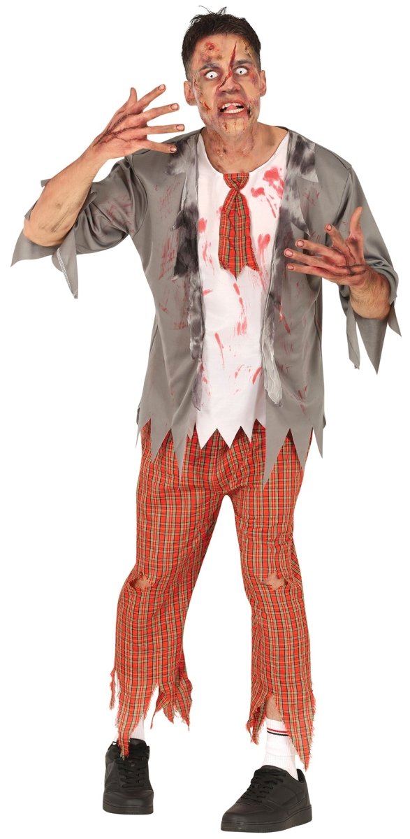 Herren Zombie Kostüm Schuluniform | 4-teiliges Halloween Kostüm mit Jacke, T-Shirt, Hose und Krawatte