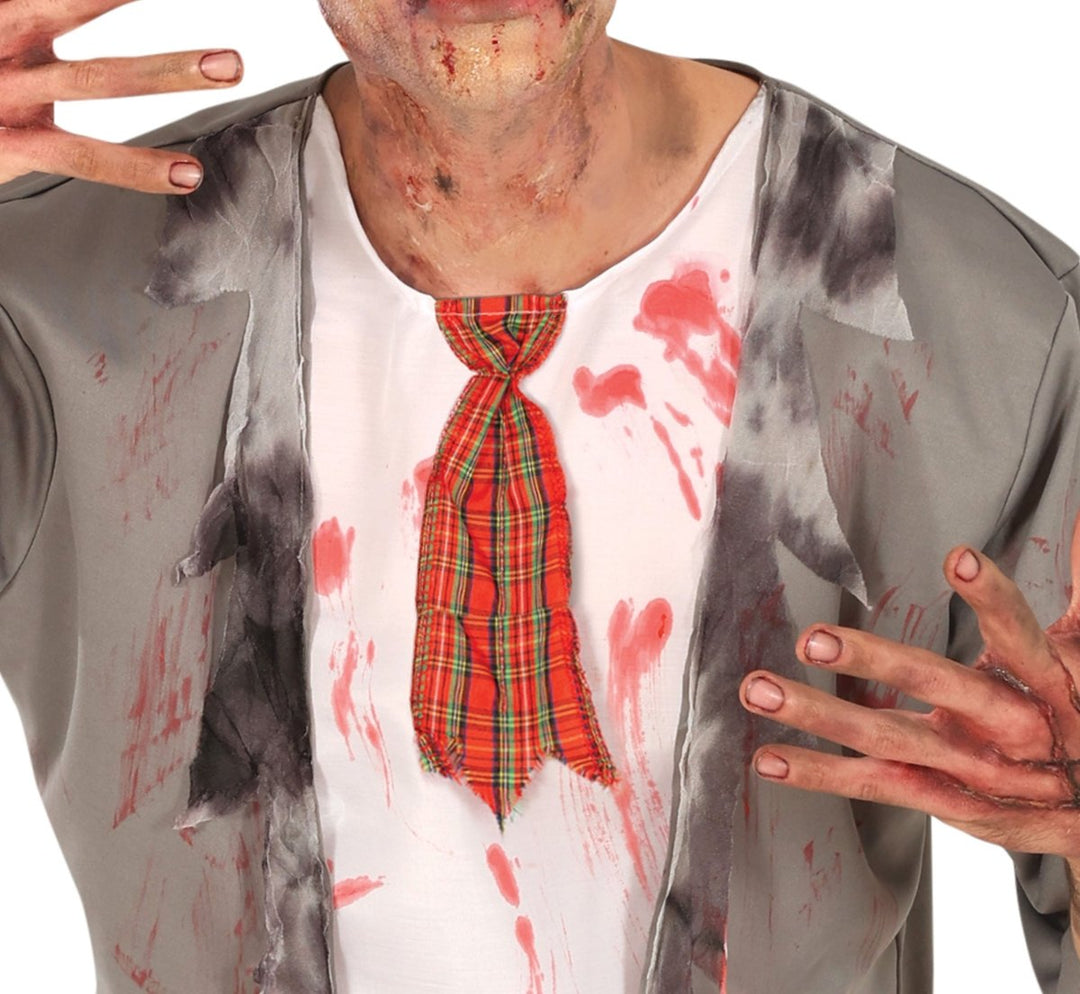 Herren Zombie Kostüm Schuluniform | 4-teiliges Halloween Kostüm mit Jacke, T-Shirt, Hose und Krawatte