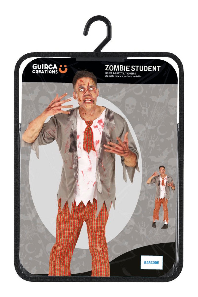 Herren Zombie Kostüm Schuluniform | 4-teiliges Halloween Kostüm mit Jacke, T-Shirt, Hose und Krawatte