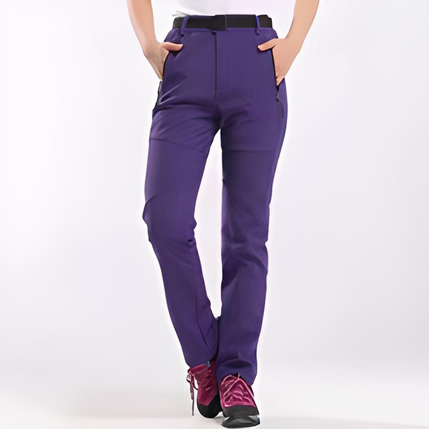 Pantalon de randonnée pour femmes | Imperméable &amp; doublé polaire | Pantalon de trekking outdoor avec poches &amp; bas de jambes élastiques