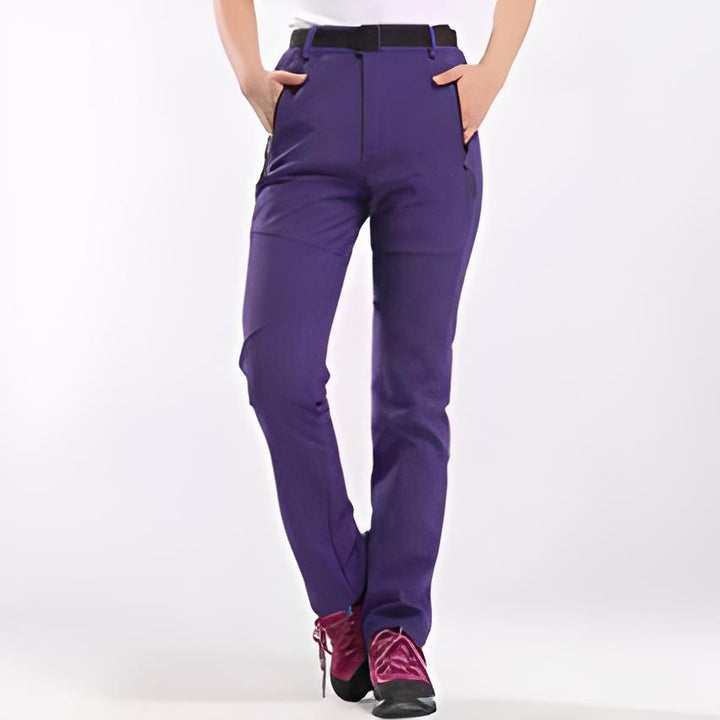 Pantalon de randonnée pour femmes | Imperméable &amp; doublé polaire | Pantalon de trekking outdoor avec poches &amp; bas de jambes élastiques
