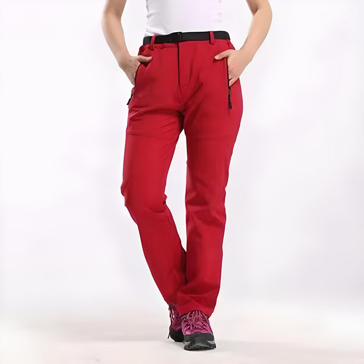 Pantalon de randonnée pour femmes | Imperméable &amp; doublé polaire | Pantalon de trekking outdoor avec poches &amp; bas de jambes élastiques