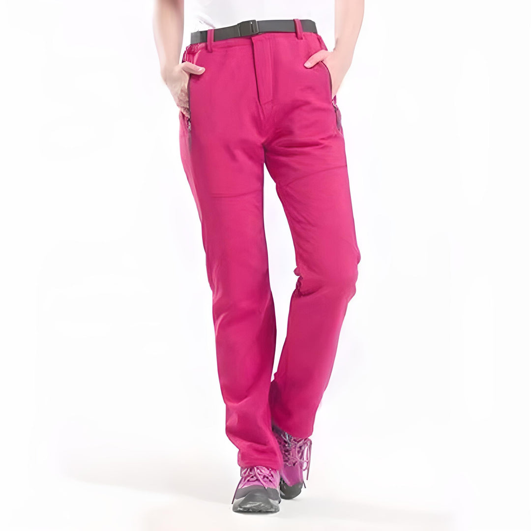 Pantalon de randonnée pour femmes | Imperméable &amp; doublé polaire | Pantalon de trekking outdoor avec poches &amp; bas de jambes élastiques